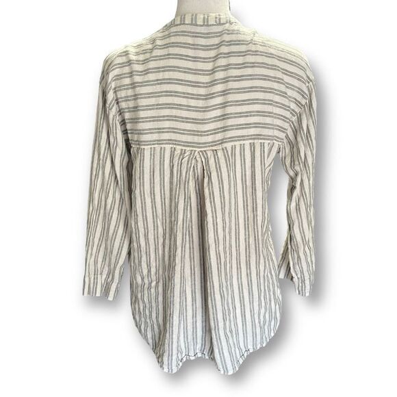 Madewell Dylan Gray Green and White Striped Blouse, Size XXS - Picture 2 of 11
